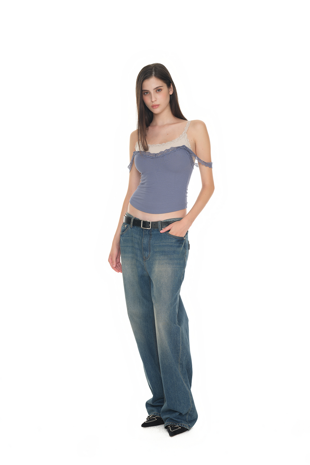 LAYERED LACE CAMI-TOP (DARK BLUE)