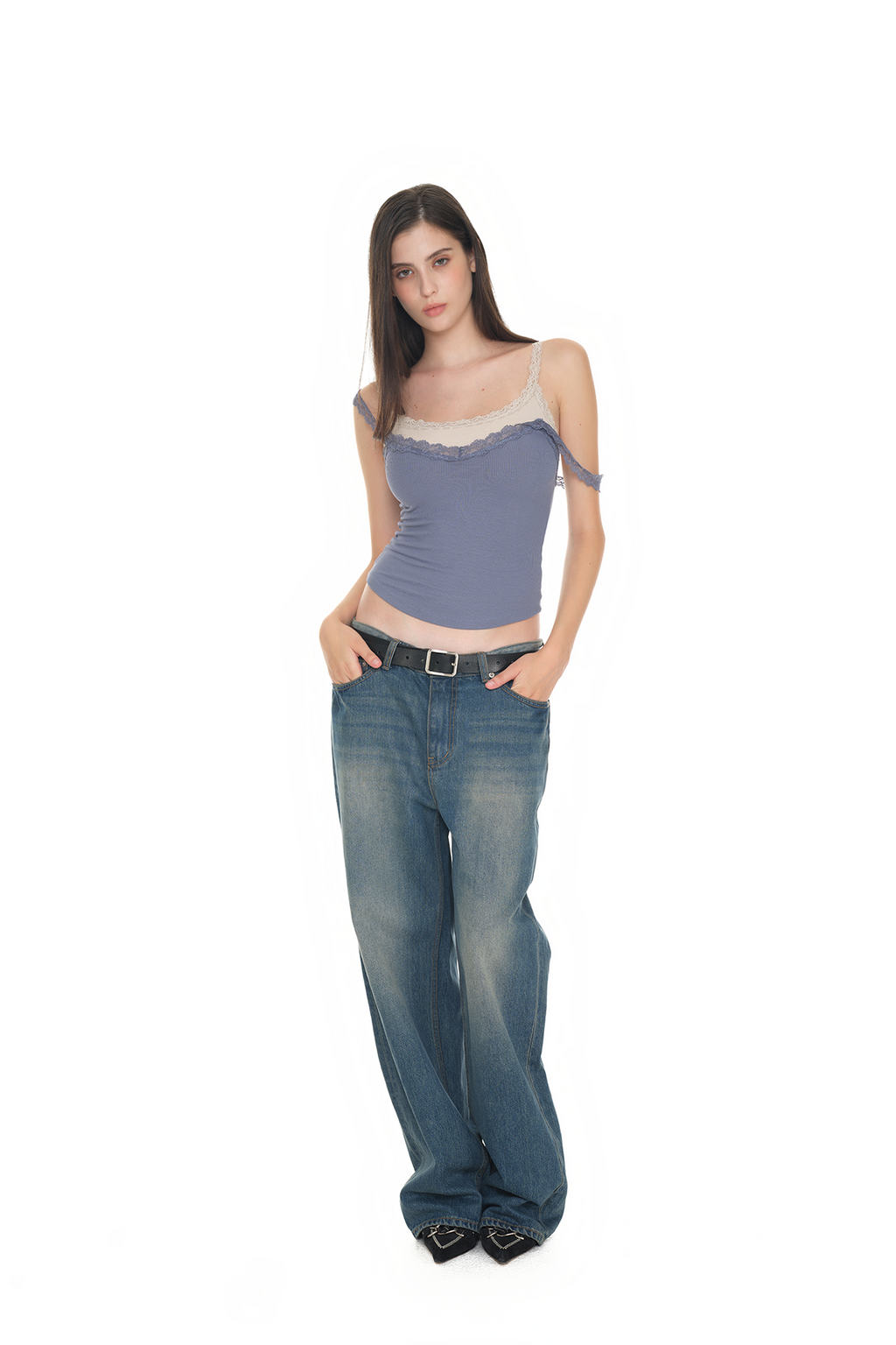 LAYERED LACE CAMI-TOP (DARK BLUE)