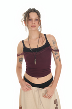 LAYERED LACE CAMI-TOP (MAROON)