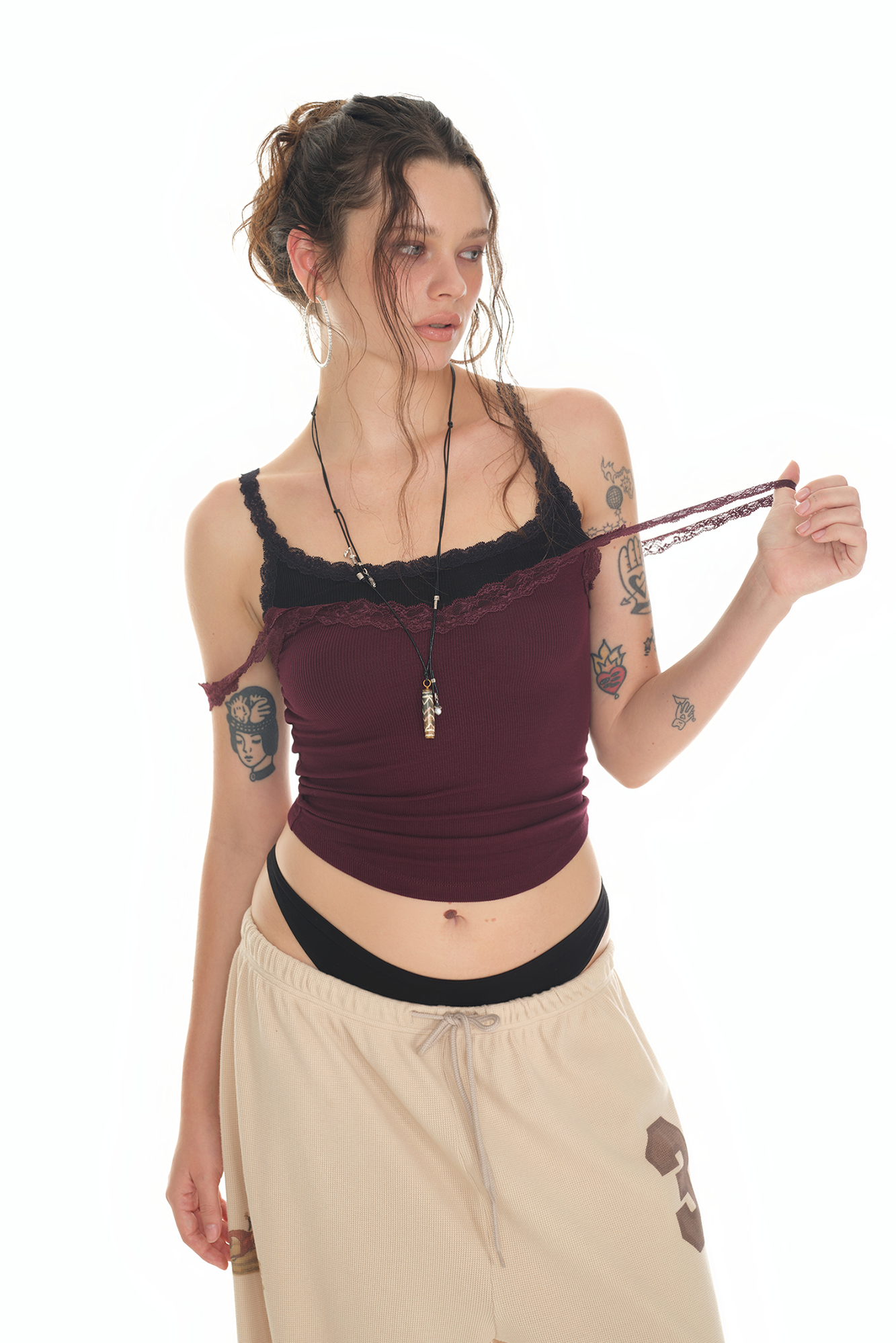 LAYERED LACE CAMI-TOP (MAROON)