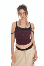 LAYERED LACE CAMI-TOP (MAROON)