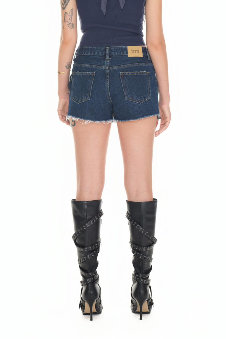 LAYERED WAIST DENIM SKIRT PANTS (BLUE)