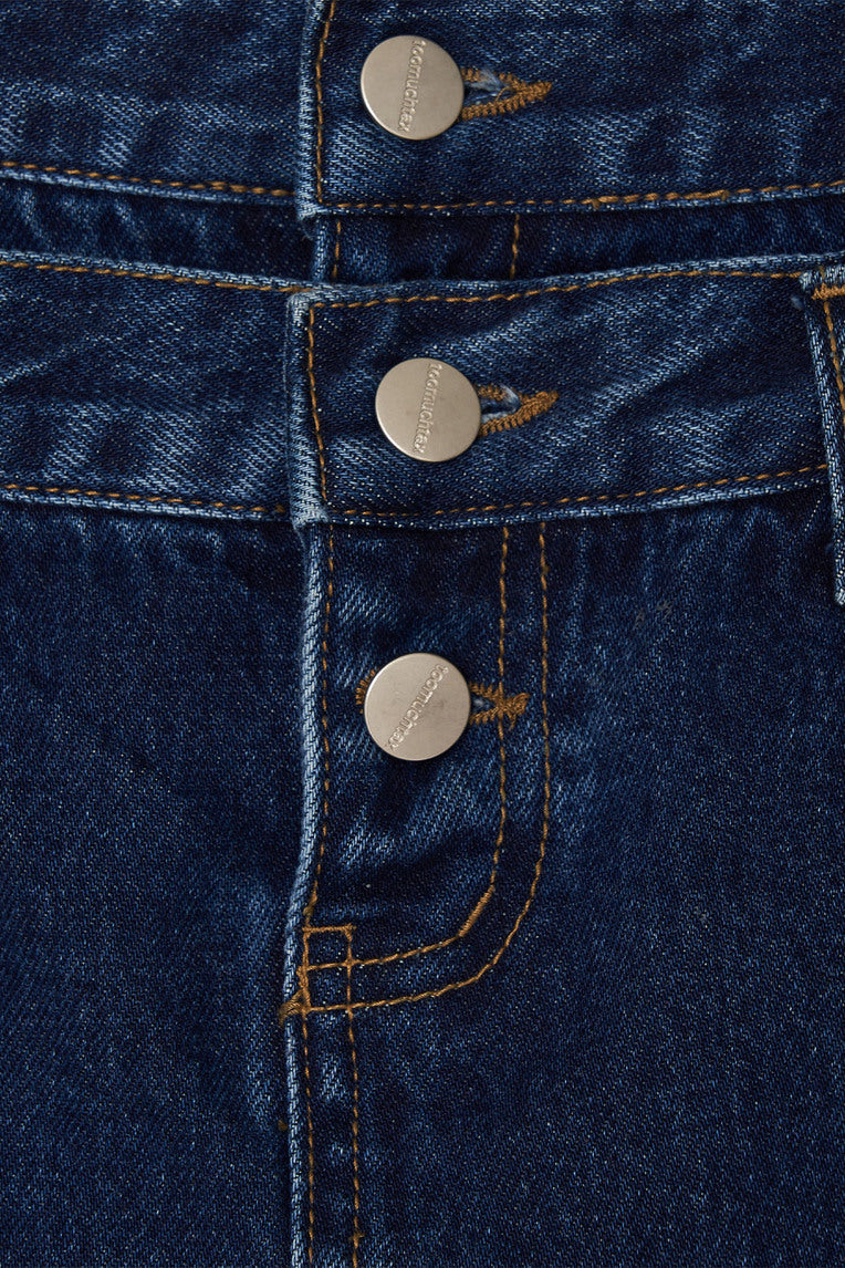 LAYERED WAIST DENIM SKIRT PANTS (BLUE)