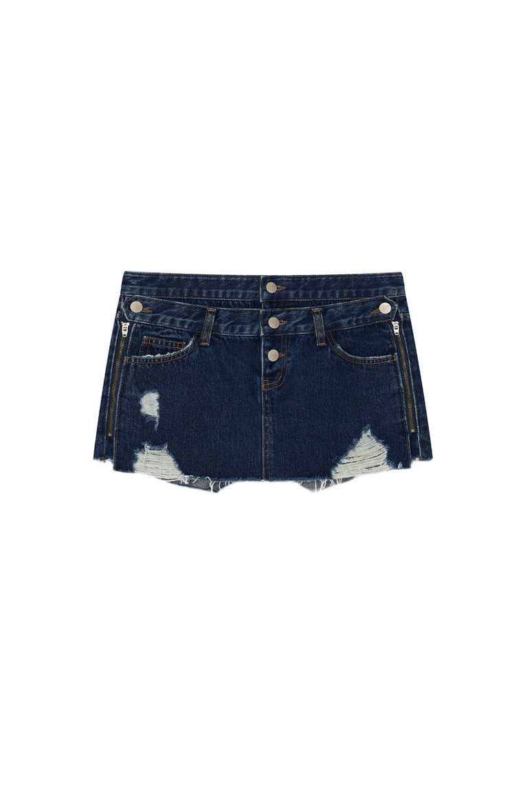 LAYERED WAIST DENIM SKIRT PANTS (BLUE)