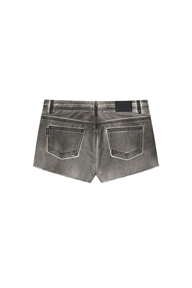 LAYERED WAIST DENIM SKIRT PANTS (WASHED BLACK)