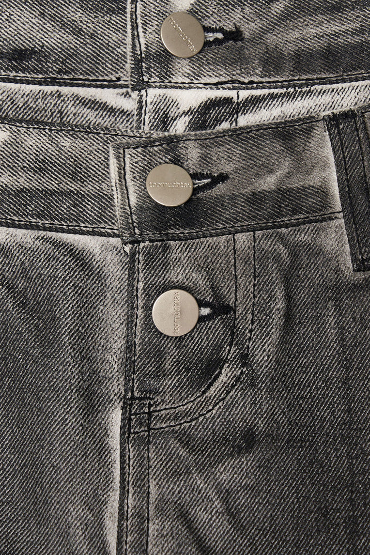 LAYERED WAIST DENIM SKIRT PANTS (WASHED BLACK)