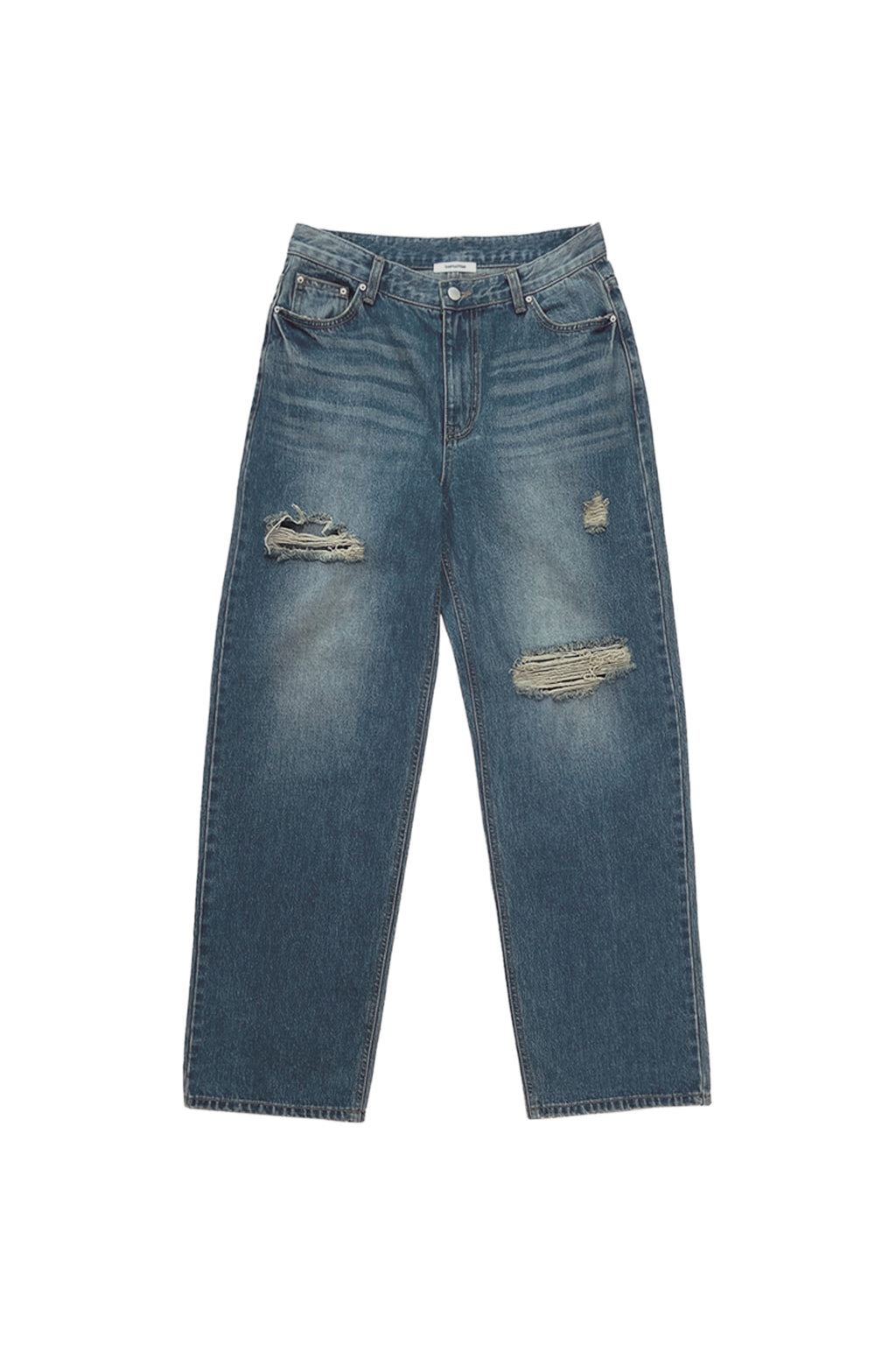 LOW RISE LOOSE-FIT DAMAGED JEANS (VINTAGE BLUE)