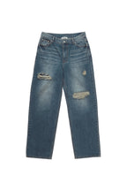 LOW RISE LOOSE-FIT DAMAGED JEANS (VINTAGE BLUE)