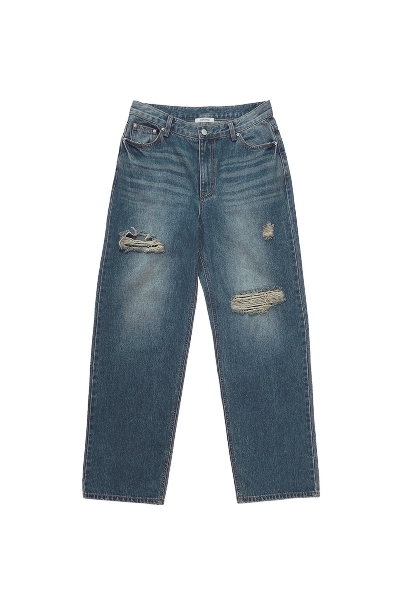 LOW RISE LOOSE-FIT DAMAGED JEANS (VINTAGE BLUE)