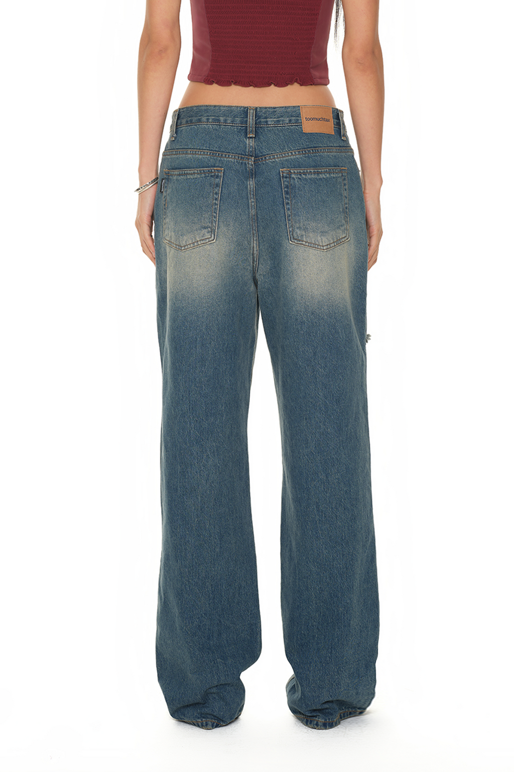 LOW RISE LOOSE-FIT DAMAGED JEANS (VINTAGE BLUE)