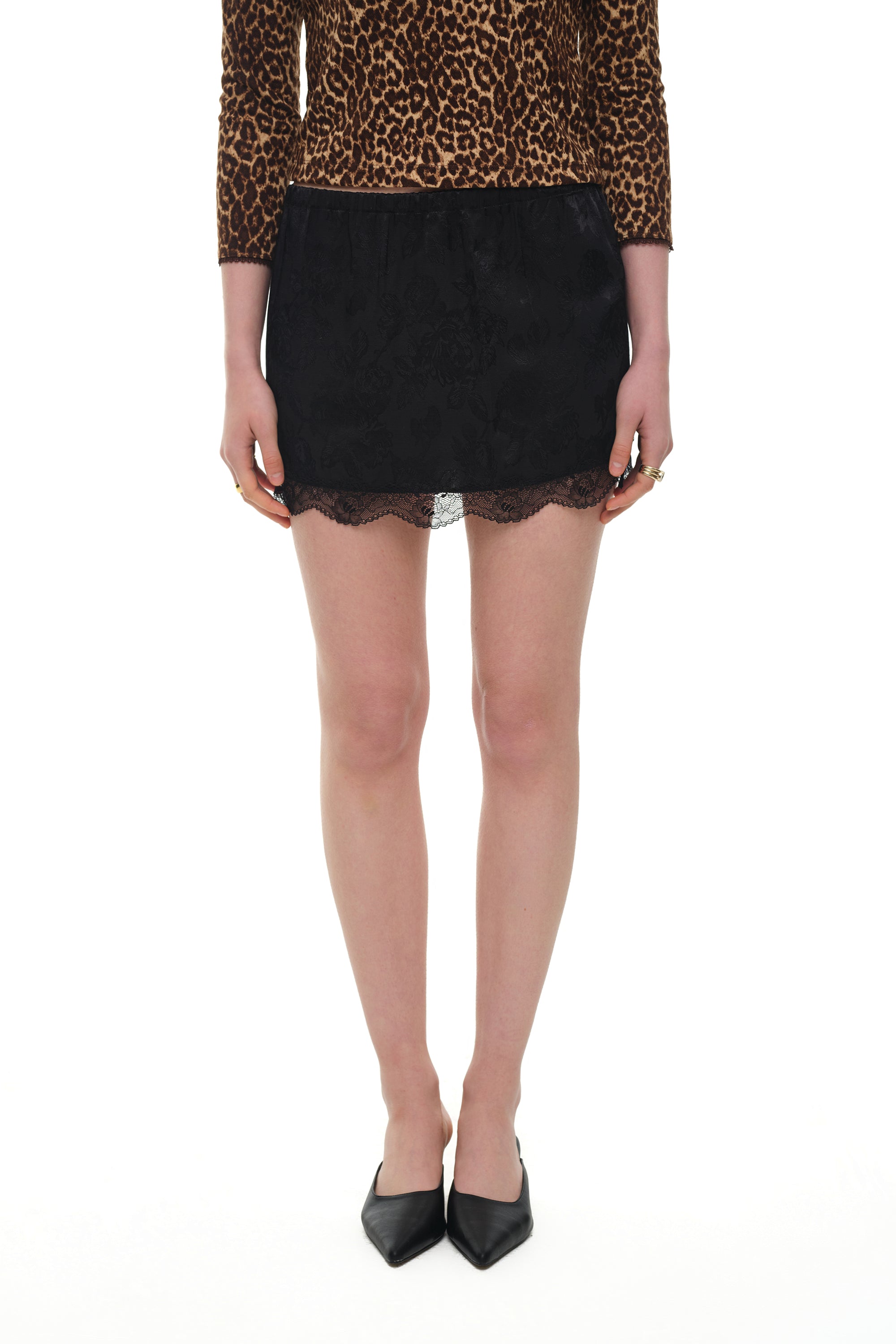 LACE MINI SLIP SKIRT (BLACK)