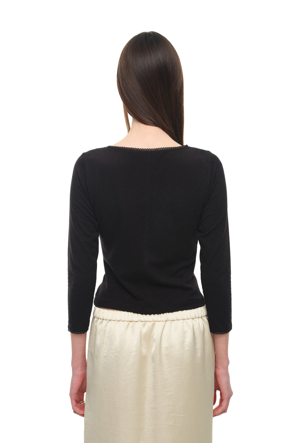 LACE THREE-QUARTER SLEEVE TOP (BLACK)