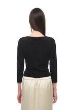 LACE THREE-QUARTER SLEEVE TOP (BLACK)