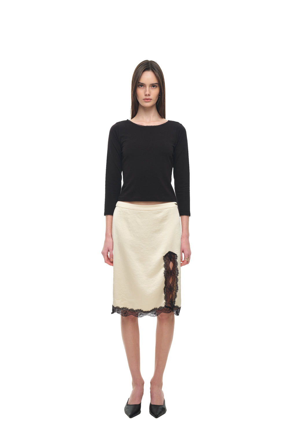 LACE THREE-QUARTER SLEEVE TOP (BLACK)