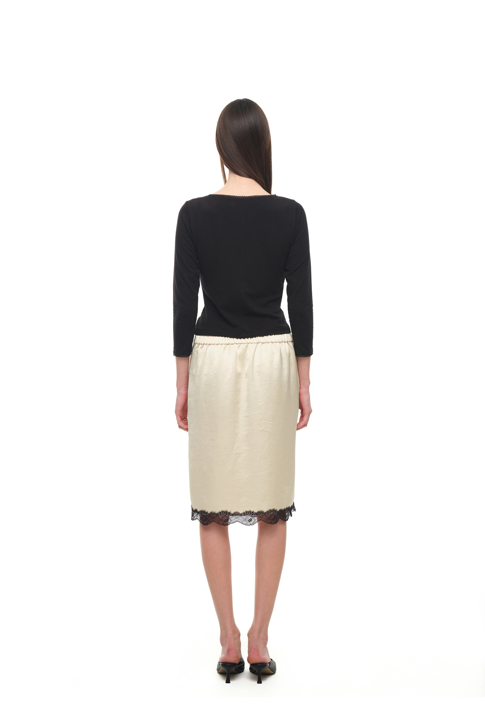 LACE THREE-QUARTER SLEEVE TOP (BLACK)