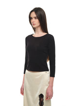 LACE THREE-QUARTER SLEEVE TOP (BLACK)