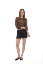 LACE THREE-QUARTER SLEEVE TOP (LEOPARD)