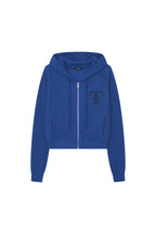 LEO HOTFIX CROP WAFFLE ZIP-UP HOODIE (BLUE)