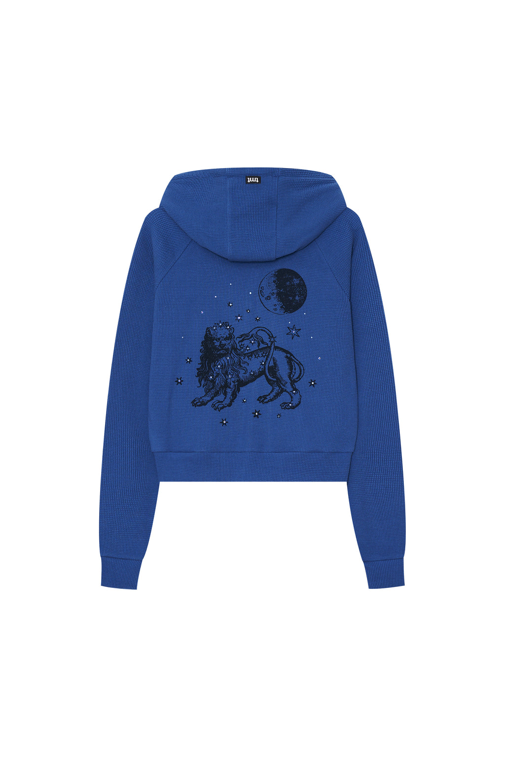 LEO HOTFIX CROP WAFFLE ZIP-UP HOODIE (BLUE)