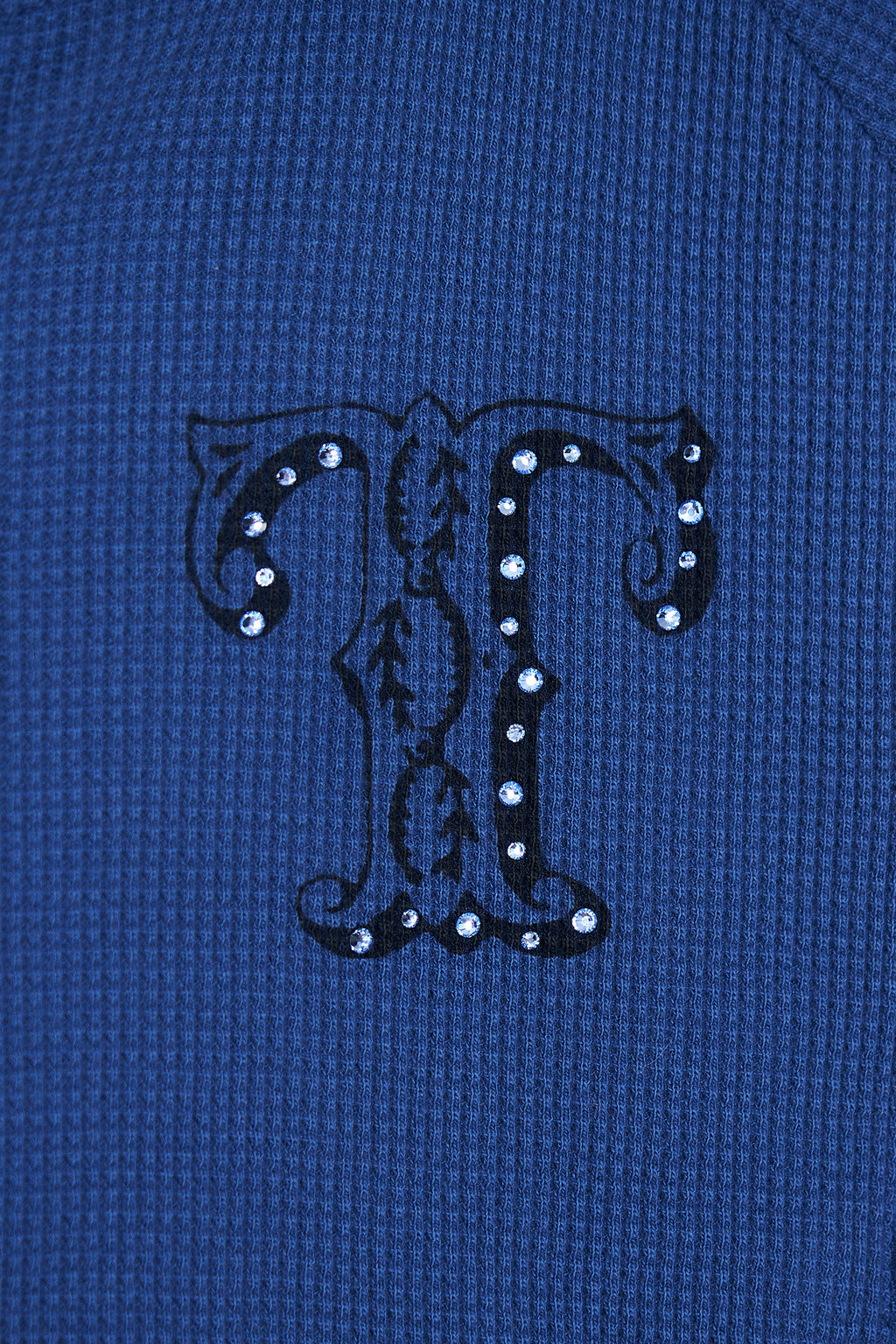 LEO HOTFIX CROP WAFFLE ZIP-UP HOODIE (BLUE)