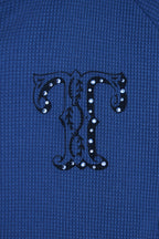 LEO HOTFIX CROP WAFFLE ZIP-UP HOODIE (BLUE)