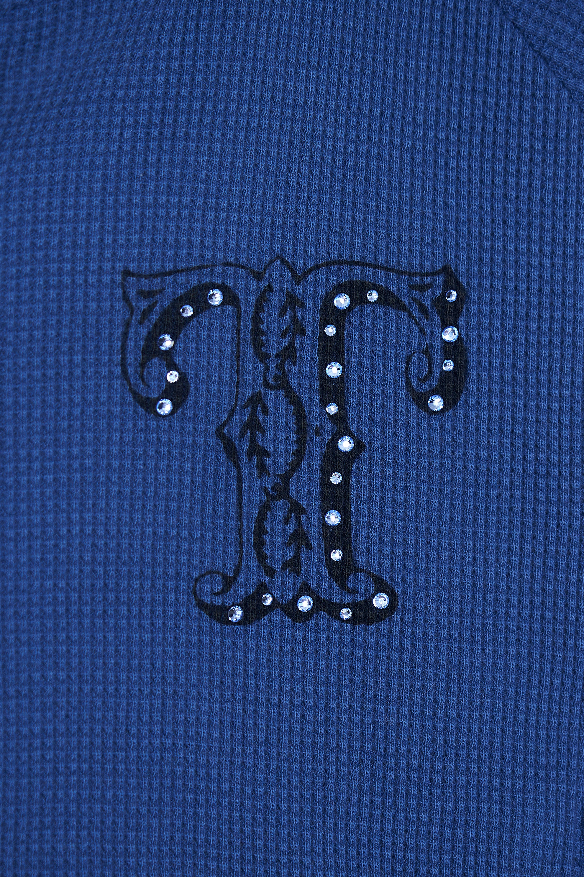 LEO HOTFIX CROP WAFFLE ZIP-UP HOODIE (BLUE)