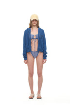 LEO HOTFIX CROP WAFFLE ZIP-UP HOODIE (BLUE)