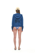 LEO HOTFIX CROP WAFFLE ZIP-UP HOODIE (BLUE)