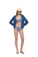 LEO HOTFIX CROP WAFFLE ZIP-UP HOODIE (BLUE)