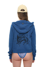 LEO HOTFIX CROP WAFFLE ZIP-UP HOODIE (BLUE)