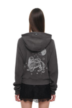 LEO HOTFIX CROP WAFFLE ZIP-UP HOODIE (CHARCOAL)