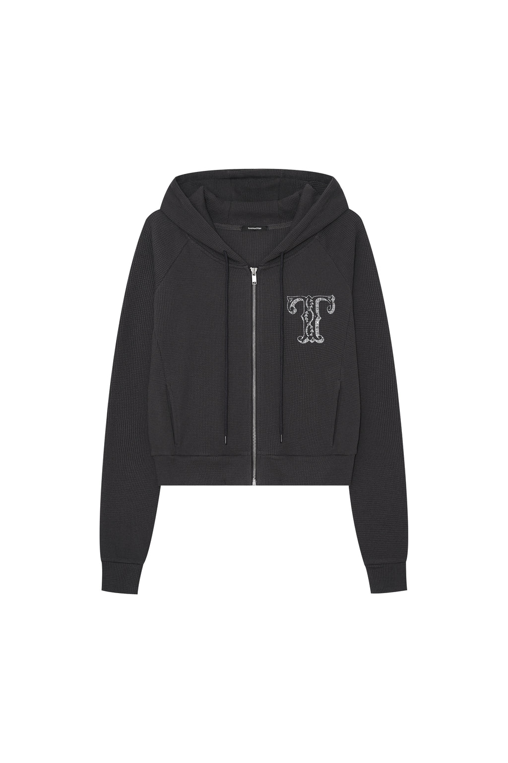LEO HOTFIX CROP WAFFLE ZIP-UP HOODIE (CHARCOAL)