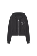 LEO HOTFIX CROP WAFFLE ZIP-UP HOODIE (CHARCOAL)