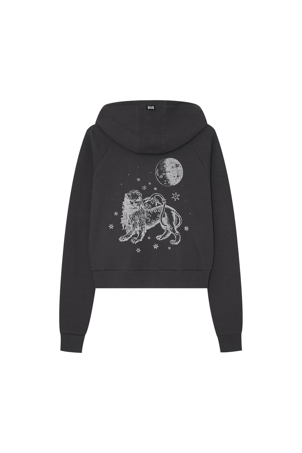 LEO HOTFIX CROP WAFFLE ZIP-UP HOODIE (CHARCOAL)