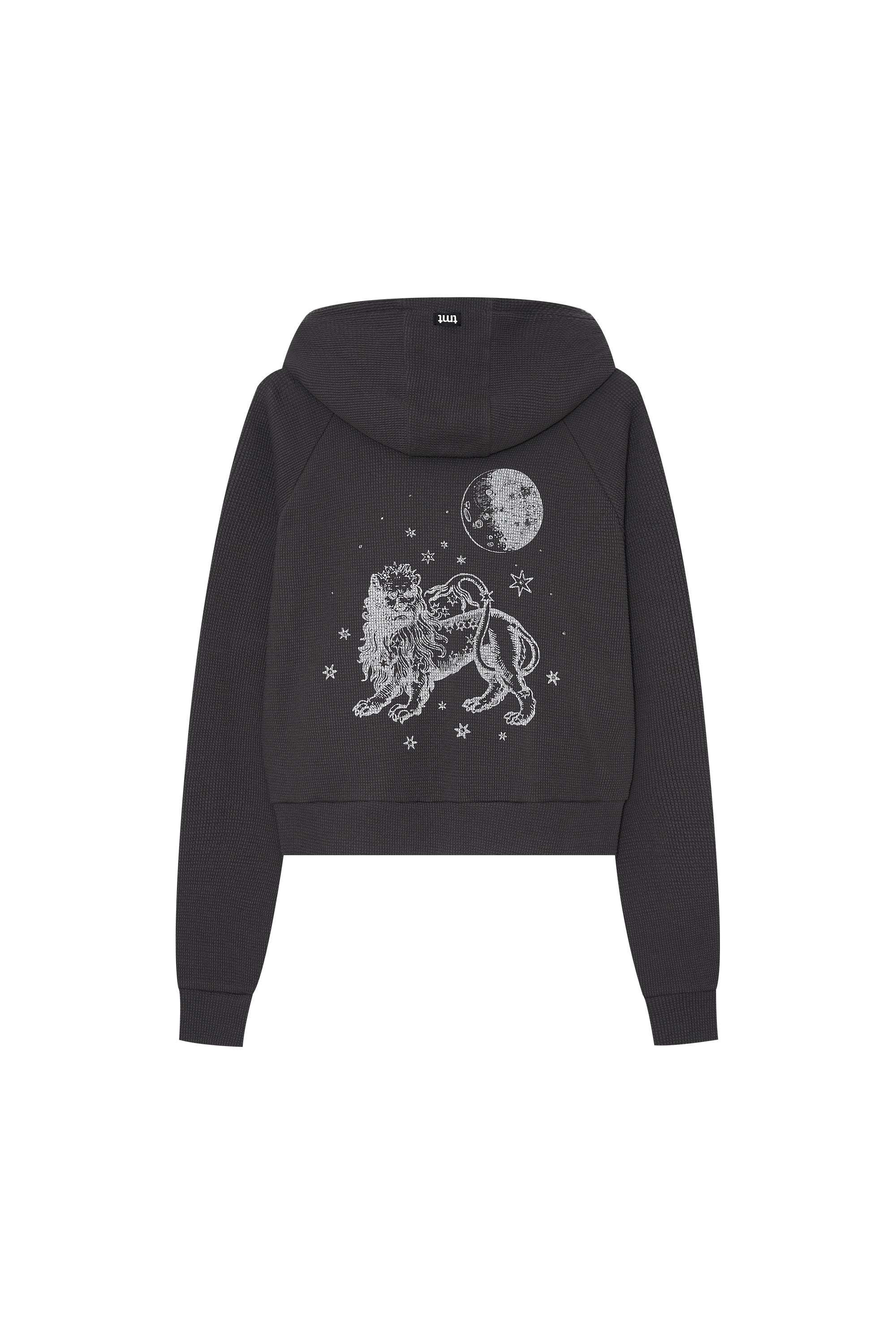 LEO HOTFIX CROP WAFFLE ZIP-UP HOODIE (CHARCOAL)