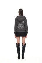 LEO HOTFIX CROP WAFFLE ZIP-UP HOODIE (CHARCOAL)
