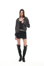 LEO HOTFIX CROP WAFFLE ZIP-UP HOODIE (CHARCOAL)