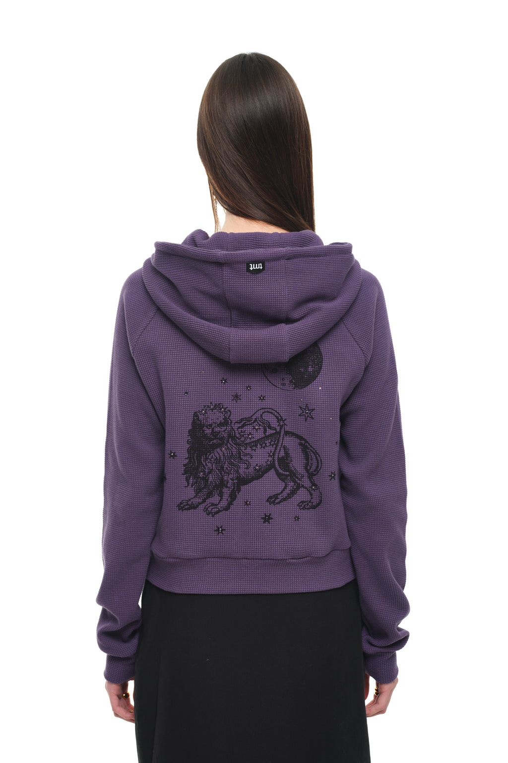 LEO HOTFIX CROP WAFFLE ZIP-UP HOODIE (PURPLE)