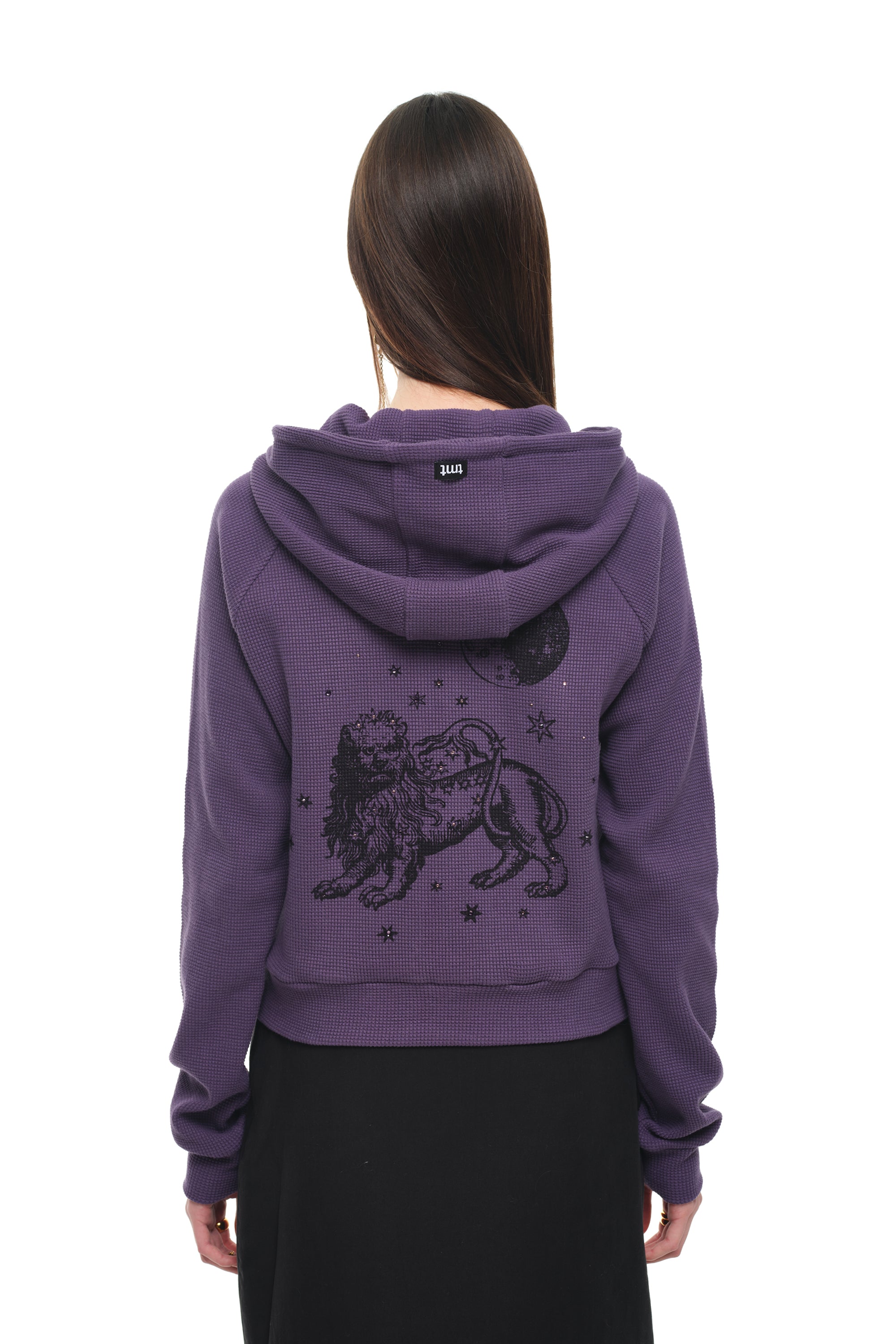 LEO HOTFIX CROP WAFFLE ZIP-UP HOODIE (PURPLE)