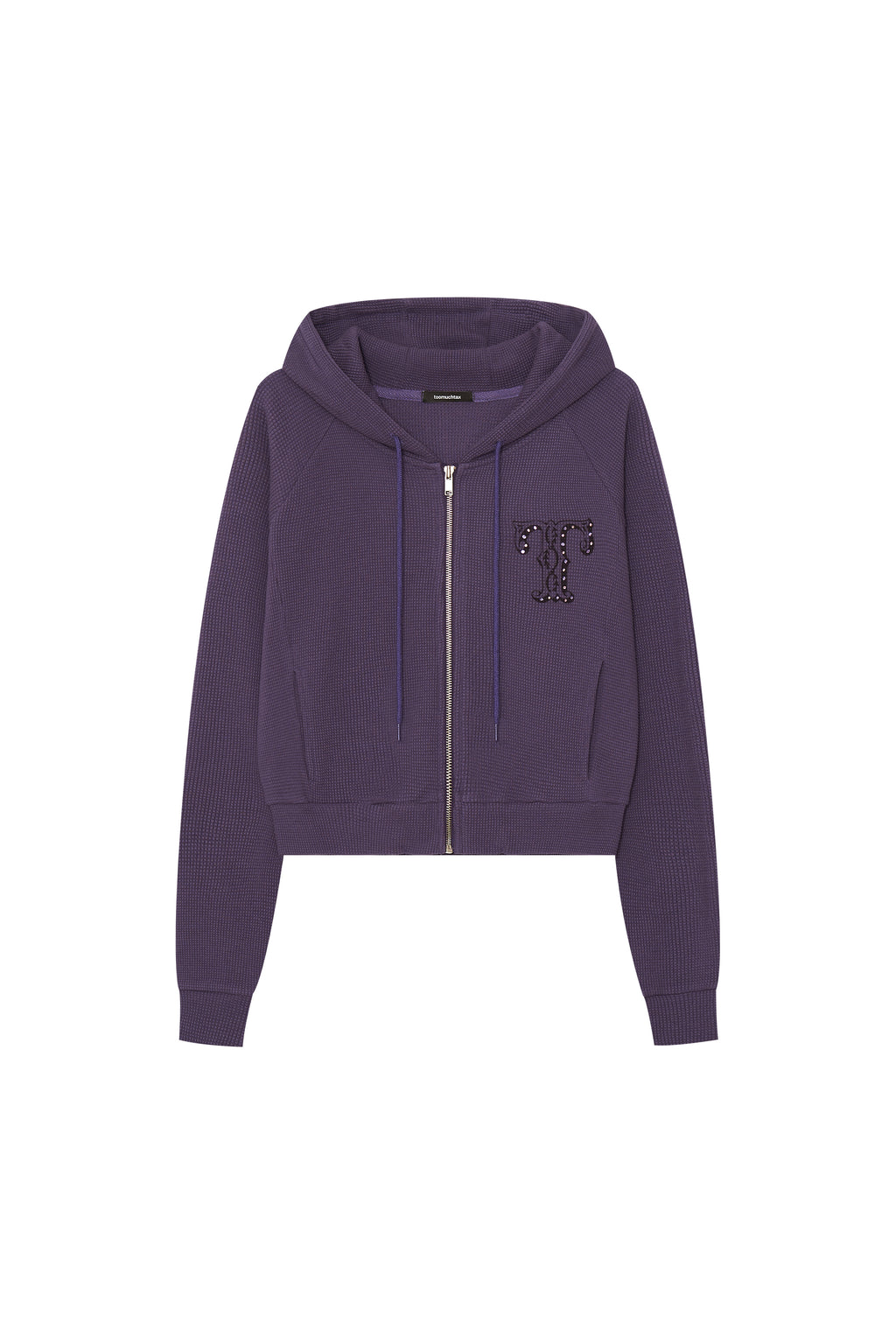 LEO HOTFIX CROP WAFFLE ZIP-UP HOODIE (PURPLE)