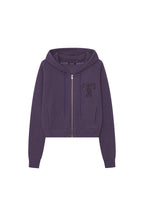 LEO HOTFIX CROP WAFFLE ZIP-UP HOODIE (PURPLE)