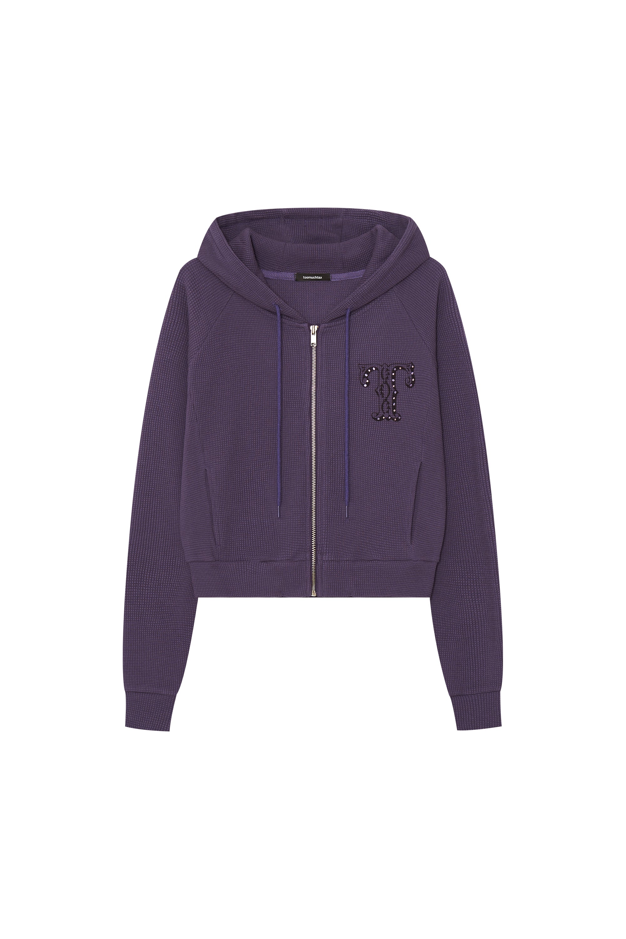 LEO HOTFIX CROP WAFFLE ZIP-UP HOODIE (PURPLE)