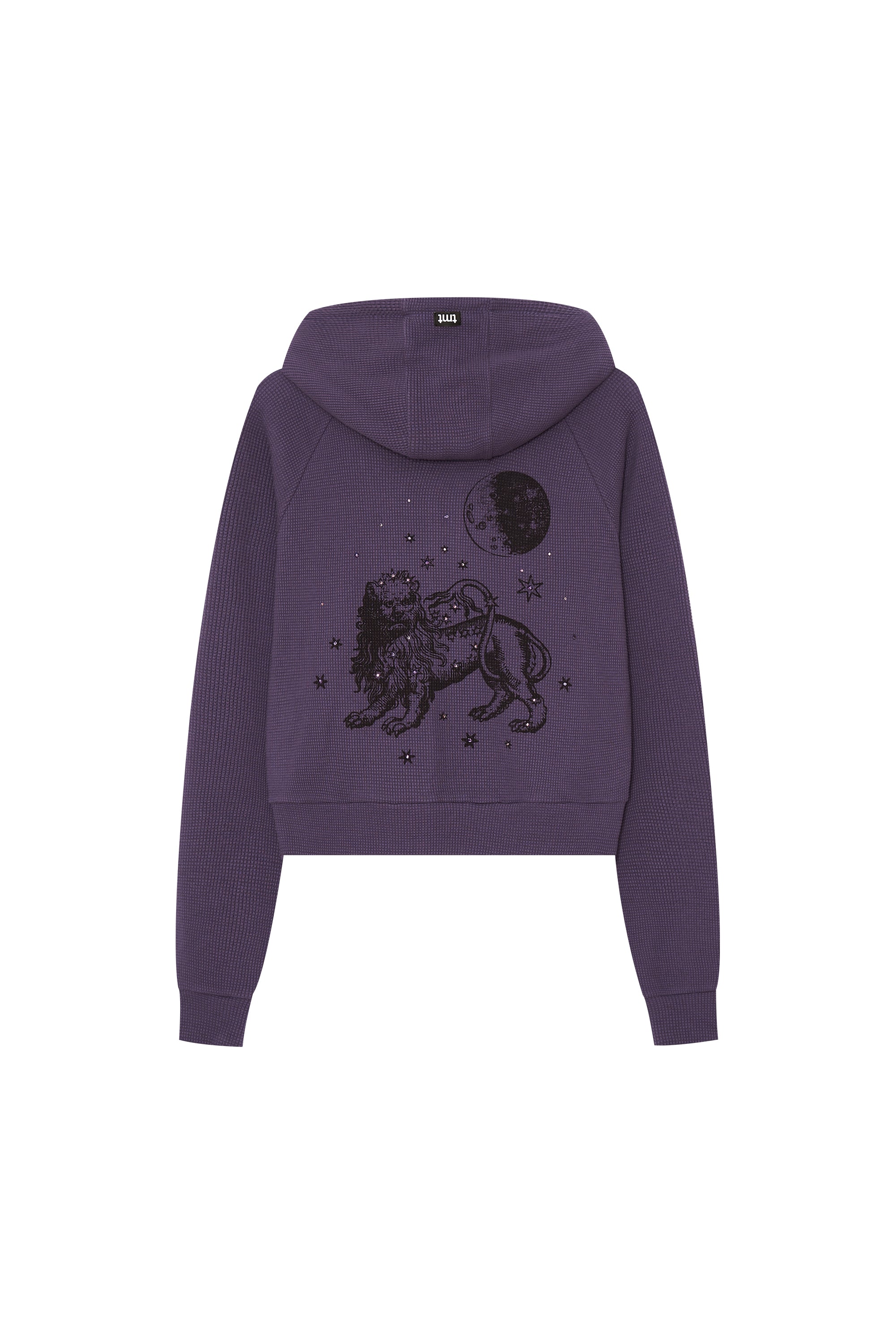 LEO HOTFIX CROP WAFFLE ZIP-UP HOODIE (PURPLE)