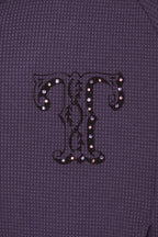 LEO HOTFIX CROP WAFFLE ZIP-UP HOODIE (PURPLE)