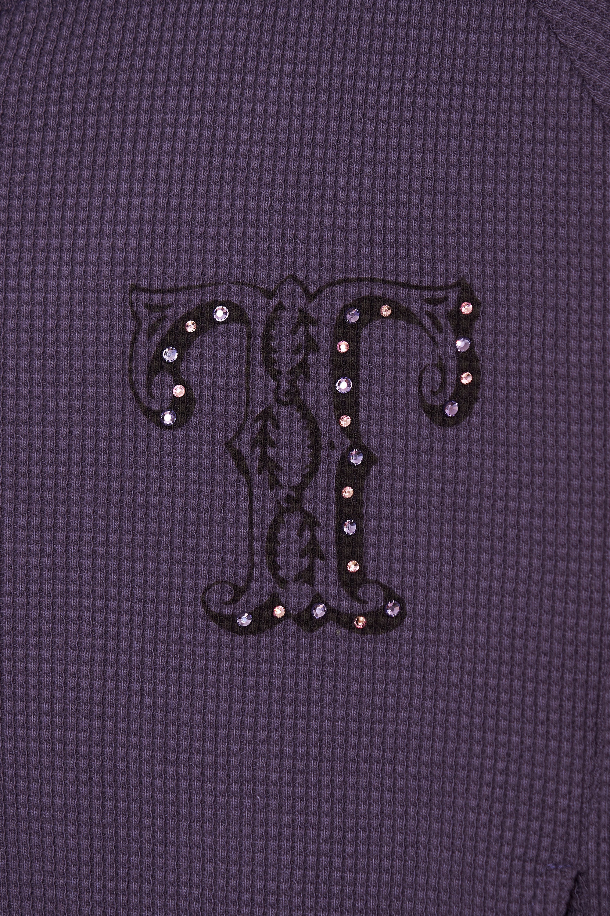 LEO HOTFIX CROP WAFFLE ZIP-UP HOODIE (PURPLE)