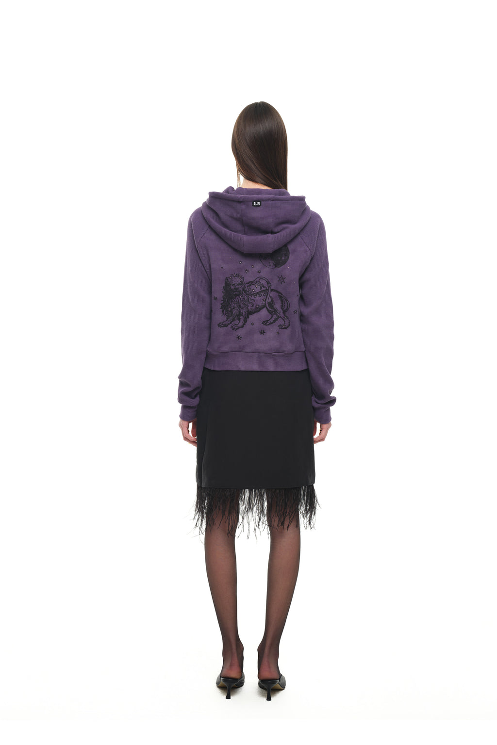 LEO HOTFIX CROP WAFFLE ZIP-UP HOODIE (PURPLE)