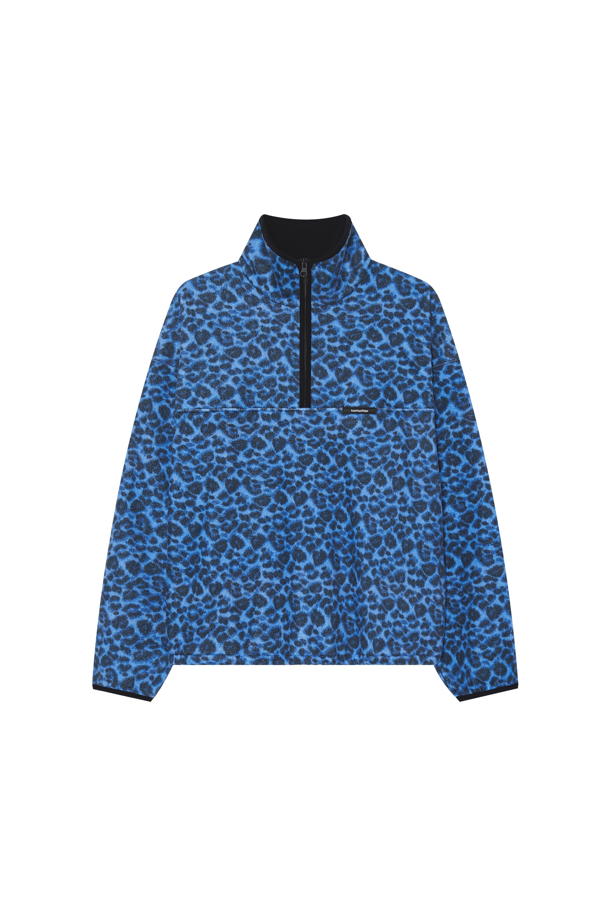 LEOPARD FLEECE HALF-ZIP SWEATSHIRT (BLUE)