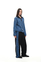 LEOPARD FLEECE HALF-ZIP SWEATSHIRT (BLUE)