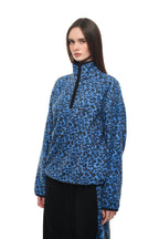 LEOPARD FLEECE HALF-ZIP SWEATSHIRT (BLUE)