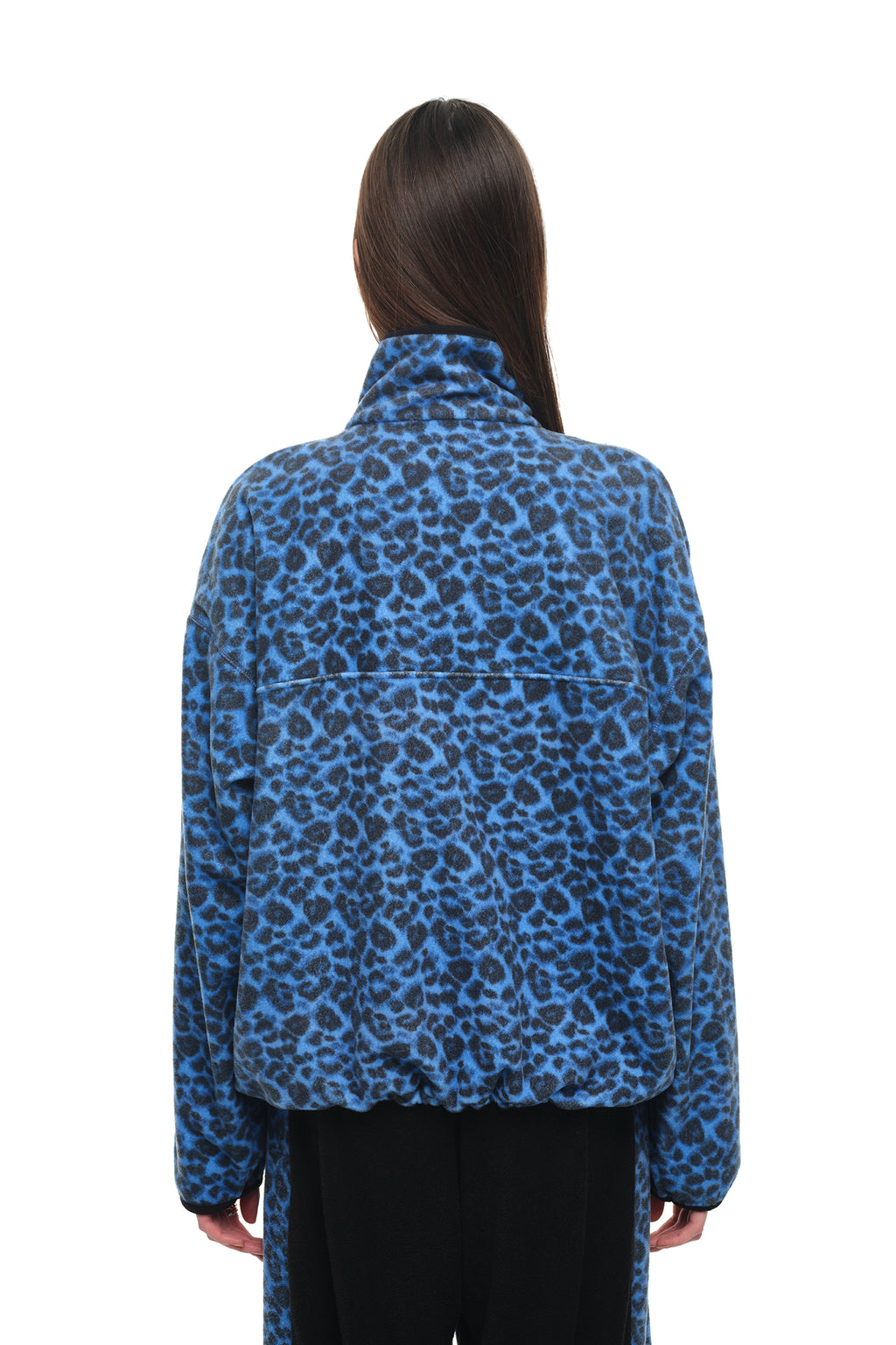 LEOPARD FLEECE HALF-ZIP SWEATSHIRT (BLUE)